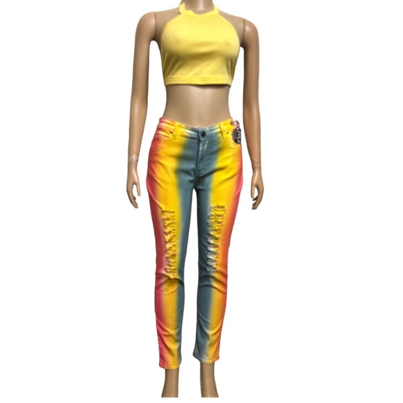 GLORY DENIM
Ladies Tie Dye Denim Ripped Jean - Red - Yellow - Green size 14 - Picture 11 of 11